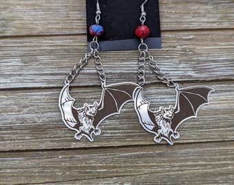 Flying Bat etched earrings