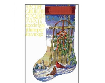 Christmas Sled Stocking Cross Stitch Pattern – Christmas Eve Design – Festive Holiday Stocking – Instant Digital PDF Download