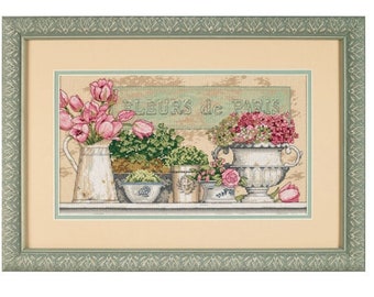 Flowers of Paris France Cross Stitch Pattern – Small Floral Parisian Design – Instant Digital PDF Download