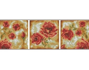 34804 Lanarte Rose Triptych | Cross Stitch Pattern | Instant PDF download