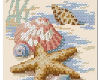 Shells in the Beach Sand Cross Stitch Pattern – Coastal Ocean Design – Instant PDF Download
