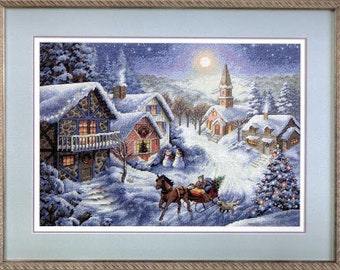 Sleigh Ride Cross Stitch Pattern – Christmas Eve, New Year, Winter Holiday Design – Instant PDF Download