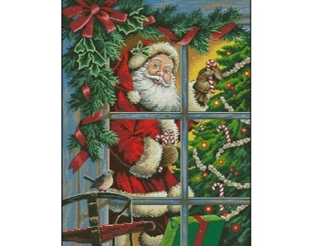 Candy Sugar Cane Santa Cross Stitch Pattern – Christmas Eve Design – Festive Holiday Digital PDF Download