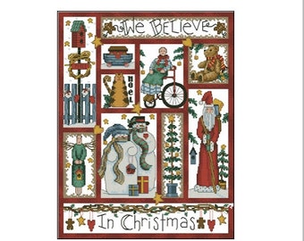 Rustic Christmas Holidays Cross Stitch Pattern – Christmas Eve Holiday Scene – Instant PDF Download