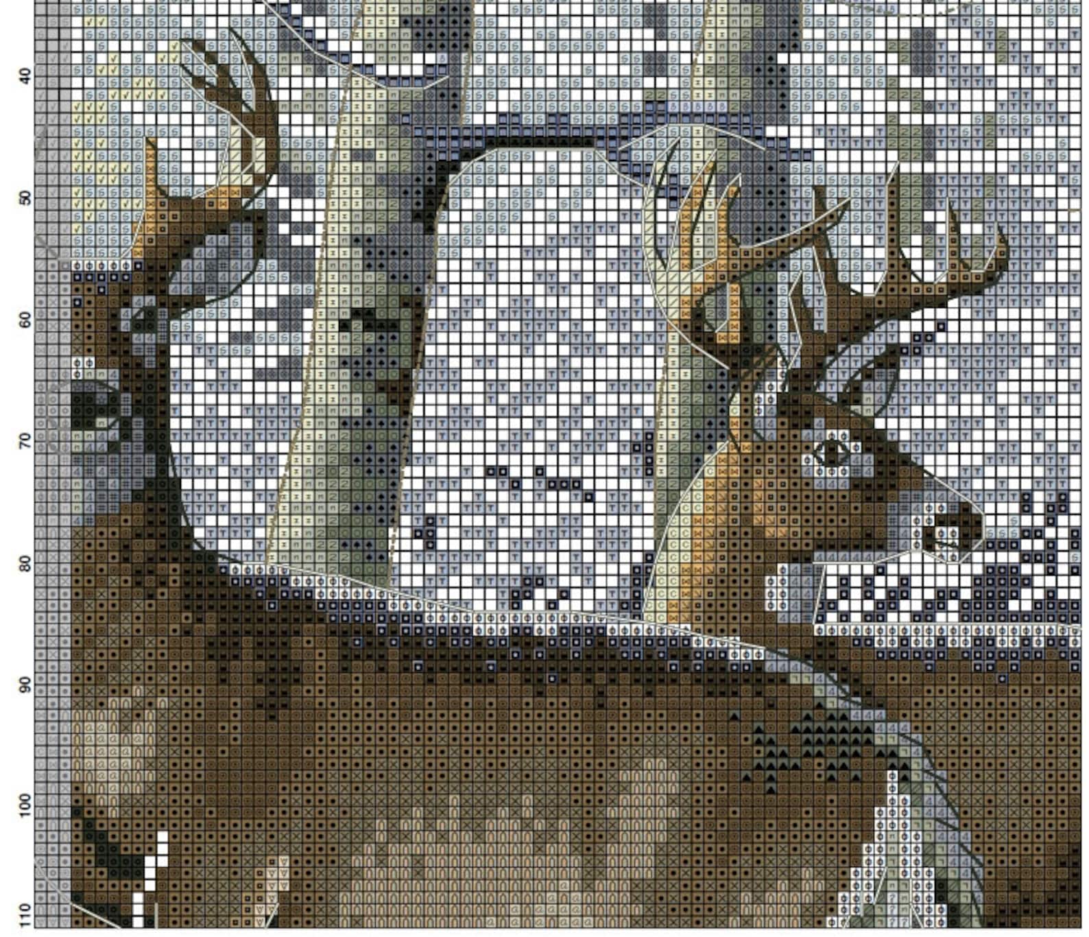 Woodland Winter Deer Cross Stitch Pattern – Majestic Forest Scene ...