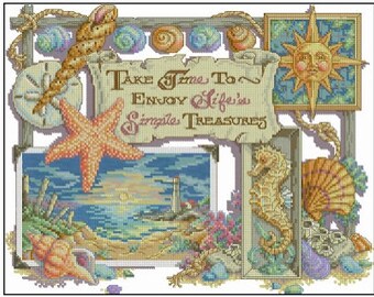 Simple Sea Ocean Treasures | Shells Stars | Cross Stitch Pattern | Instant Digital PDF download