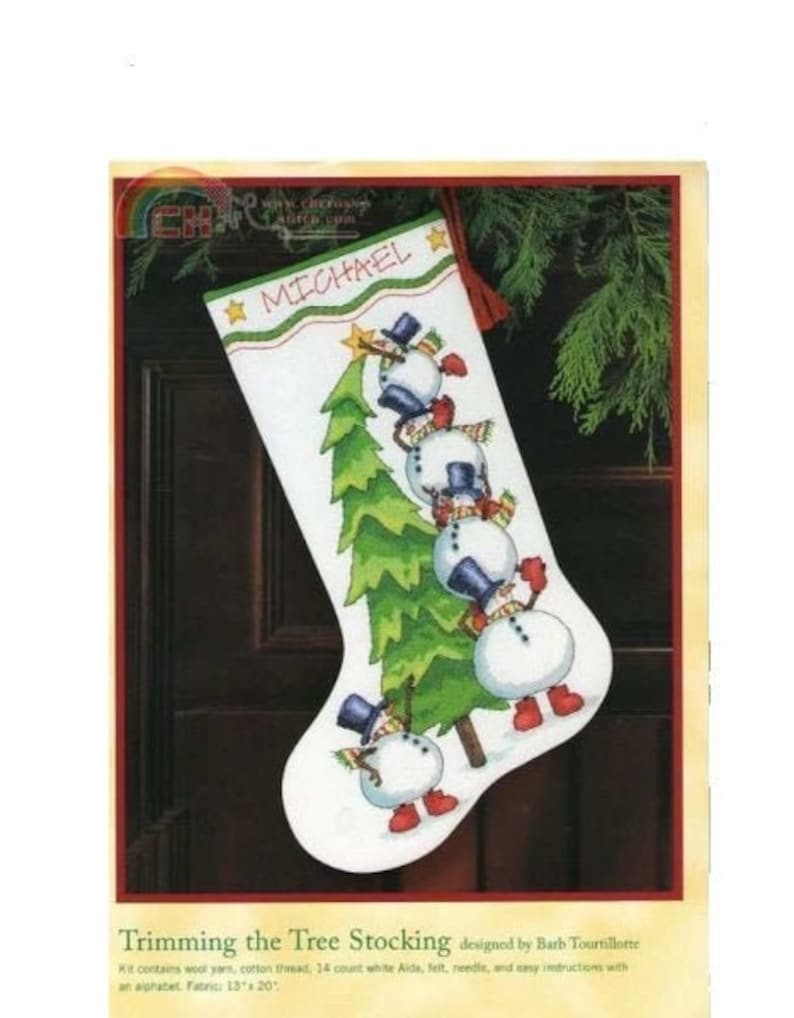 Trimming the tree stocking Christmas Eve Cross Stitch Pattern Instant PDF download imagem 1