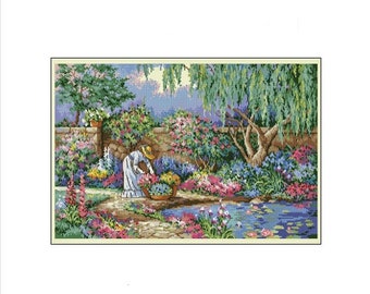 An Enchanted Magical Garden Cross Stitch Pattern – Fantasy Floral Design – Instant Digital PDF Download