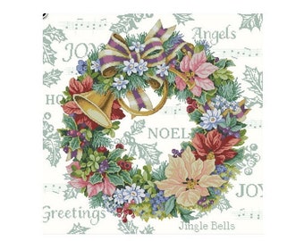 Christmas Holiday Harmony Wreath Cross Stitch Pattern – Wreath & Bells Design – Festive Holiday Instant Digital PDF Download