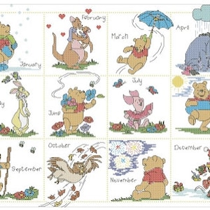 Winnie the Pooh and friends Calendar from January to December  | Cross Stitch Pattern | Instant PDF download