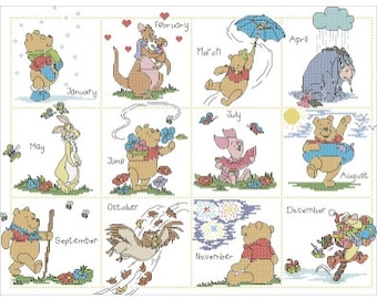 Disney Winnie the Pooh Cross Stitch Calendar 12-Month Calendar Instant Digital PDF Pattern