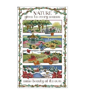 Nature Gives Four Seasons Cross Stitch Pattern – Spring, Summer, Fall, Winter Design – Instant PDF Download
