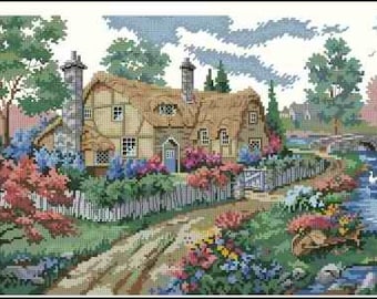 Cottage Edgewater Lane Cross Stitch Pattern – Cozy Cottage Design – Instant Digital PDF Download