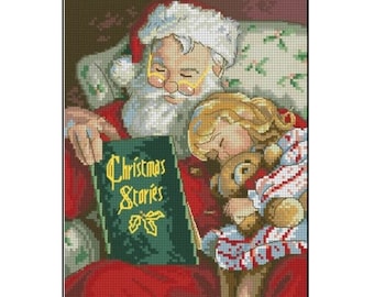 Christmas Stories with Santa Claus Cross Stitch Pattern – Christmas Eve Design – Festive Holiday Scene – Instant Digital PDF Download