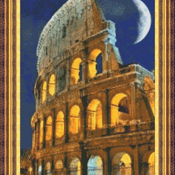 Rome at night | Italy Capital City | Colosseum moon | Cross Stitch Pattern | Instant PDF download