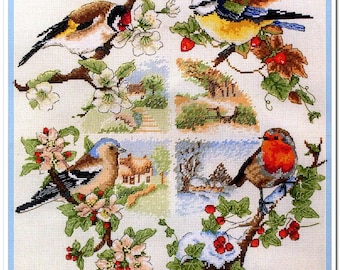 Birds and Seasons Cross Stitch Pattern – Beautiful Bird & Seasonal Nature Design – Instant Digital PDF Download