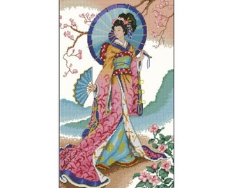 Flower of the East Geisha Japan Cross Stitch Pattern – Traditional Asian Design – Instant Digital PDF Download