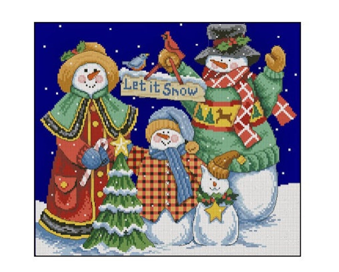 Let It Snow Snowman Cross Stitch Pattern – Christmas Eve & Winter Fun ...