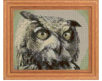 Owl Cross Stitch Pattern – Elegant Nighttime Bird Design – Instant Digital PDF Download