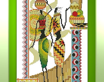 Two African Women Cross Stitch Pattern – Cultural Portrait Design – Instant Digital PDF Download