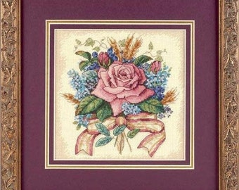Beautiful Rose Bouquet with Bows Cross Stitch Pattern – Elegant Floral Needlepoint Chart – Instant Digital PDF Download