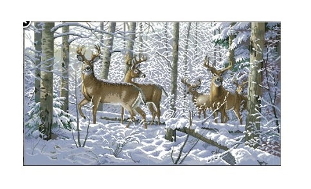 Woodland Winter Deer Cross Stitch Pattern – Majestic Forest Scene ...