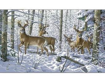 Woodland Winter Deer Cross Stitch Pattern – Majestic Forest Scene – Instant PDF Download