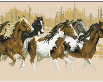 Horses Wild Rush Cross Stitch Pattern – Galloping Wild Horses Design – Instant Digital PDF Download