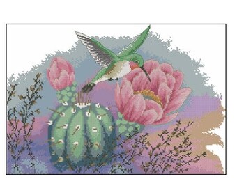 Hummingbird and Cactus Cross Stitch Pattern – Desert & Nature Design – Instant Digital PDF Download