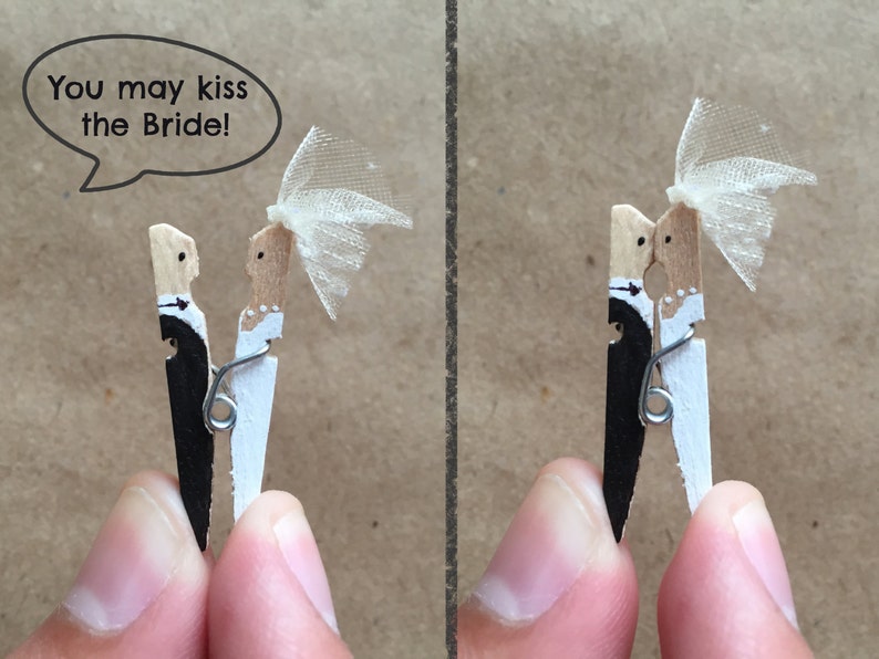 Bride and Groom Clothespin, Set of 10, Wedding favors, Bachelorette, Bridal shower, Place card holder, Wedding decor, Wedding clothespin image 2