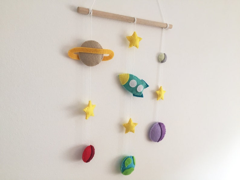 Wall baby mobile Outer Space theme Planets & Rocket Astronaut decor Nursery hanging bedroom Milky way Stars Solar System cute Baby gift image 3
