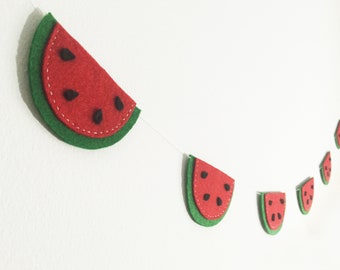 Watermelon Felt Garland theme party Spring Summer party fruit bunting tropical decoration Birthday party Red and green Babyshower girls room