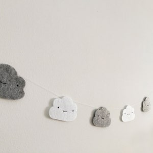 Cloud garland, Nursery decor, Baby shower decor, Modern nursery, White clouds, Grey clouds, Baby room, Cloud Bunting, Kids room, Sky image 1