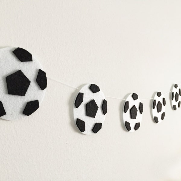 Soccer Ball Felt Garland Sports banner Boys bedroom Athletics Nursery decor Sport Playroom Birthday party Football Soccer bunting Kids decor