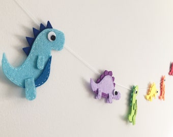Felt Dinosaur Garland: Hand-Cut Dino Banner, Jungle Nursery Decor