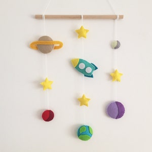 Wall baby mobile Outer Space theme Planets & Rocket Astronaut decor Nursery hanging bedroom Milky way Stars Solar System cute Baby gift image 1