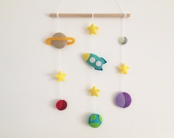 Wall baby mobile Outer Space theme Planets & Rocket Astronaut decor Nursery hanging bedroom Milky way Stars Solar System cute Baby gift