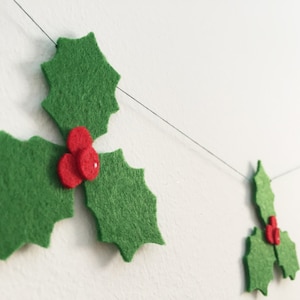 Christmas holly garland Kiss under Mistletoe garland decoration Holiday season Holly leaves bunting Christmas ornament Wall decor Gift idea