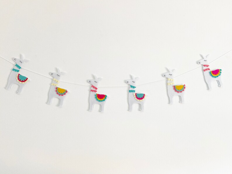 Llama garland Fiesta decor Lama Bedroom nursery decor unisex Boy Girl Baby shower gift Taco party Boho Bunting Backdrop Rainbow Alpaca image 2