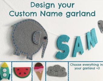 Custom name garland Pick your colors and designs Make your own banner Baby shower Bedroom decor Kids party wall decoration customizable