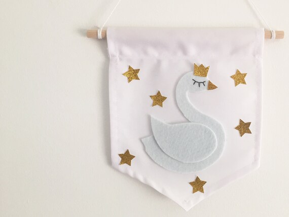 Swan Banner Toddlers Room Princess Bedroom Nursery Decor Babyshower Baby Girl Mom To Be Gift Christmas Gift Modern Decor Gold Glitter