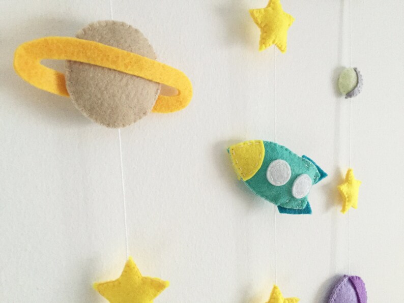 Wall baby mobile Outer Space theme Planets & Rocket Astronaut decor Nursery hanging bedroom Milky way Stars Solar System cute Baby gift image 2