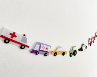 Handmade Felt Vehicle Garland | Transportation Nursery Decor, Kids Room Banner