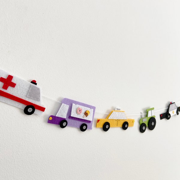 Handmade Felt Vehicle Garland | Transportation Nursery Decor, Kids Room Banner