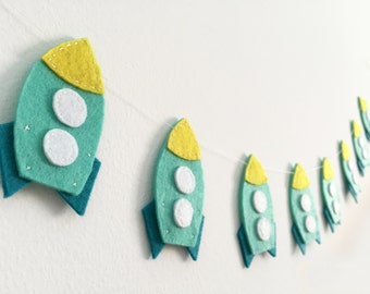 Handmade Felt Rocket Banner | Space Nursery, Baby Room Decor