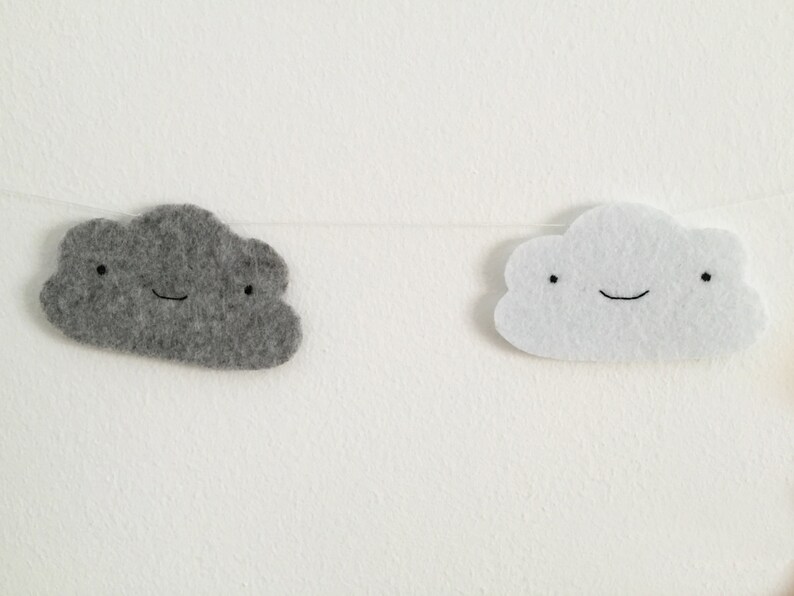 Cloud garland, Nursery decor, Baby shower decor, Modern nursery, White clouds, Grey clouds, Baby room, Cloud Bunting, Kids room, Sky Happy faces