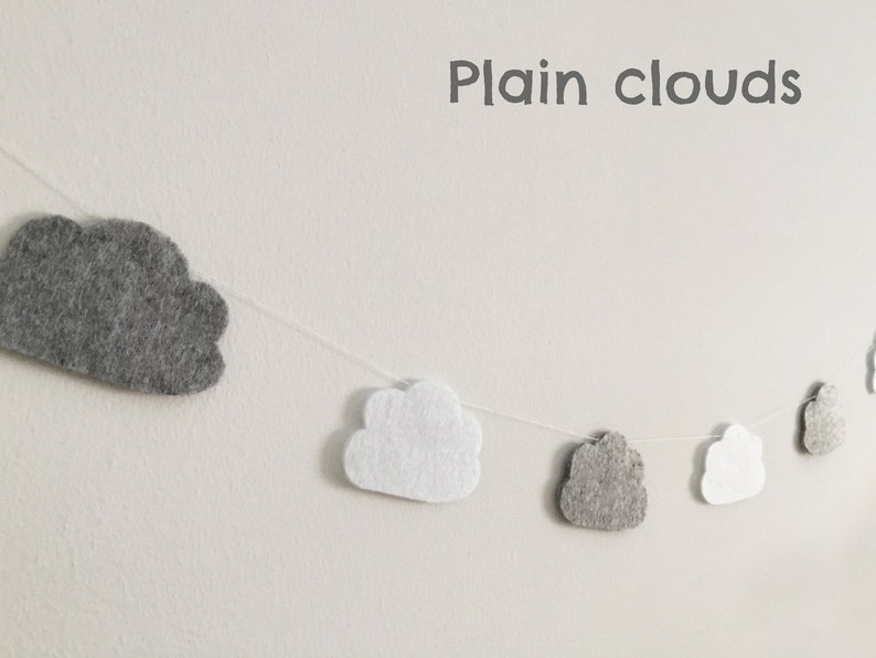 Cloud garland, Nursery decor, Baby shower decor, Modern nursery, White clouds, Grey clouds, Baby room, Cloud Bunting, Kids room, Sky Plain clouds