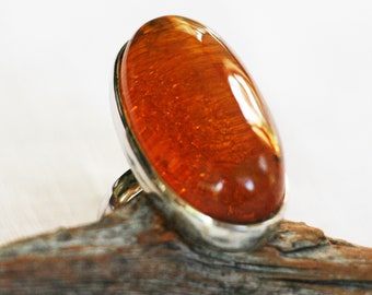 Bernstein Ring Sterling Silber, Natürlicher Bernstein Orange Edelstein, Elegantes Geschenk