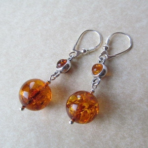 Long Baltic Amber Earrings, Beauty Cognac Dangle Earrings, Drop Amber, 925 Sterling Silver Amber, Natural Amber Jewelry