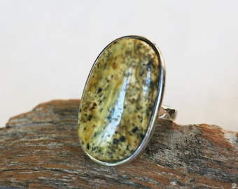 Unusual Unique Grey Amber Gemstone ring, Adjustable Solitaire Massive Baltic Amber piece, Gift